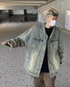 BOYXCO秋季新款牛仔夾克男士寬松帥氣青少年學生翻領情侶裝衣服外套潮 泥黃色 2XL 曬單實拍圖