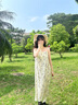 對白法式度假風水墨印花背心連衣裙女2025新款夏季無袖吊帶長裙 雅米色 S 曬單實拍圖