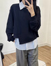ELLE黑色格雷系寬松顯瘦套頭衛衣女2024秋裝新款高級感條紋上衣 黑色 L 曬單實(shí)拍圖