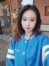 BJHG不計后果秋環(huán)保麂皮絨棒球服外套女潮牌美式插肩寬松情侶夾克上衣 冰藍色 L 曬單實(shí)拍圖