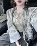 云拿月秋裝搭配一整套大碼微胖mm顯瘦新中式外套闊腿褲子時(shí)尚減齡套裝女 兩件套裝 L (建議100-120斤) 曬單實(shí)拍圖