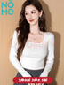 NOME正肩方領(lǐng)T恤女內搭打底衫春秋夏季緊身辣妹長(cháng)袖短上衣 白色 M 曬單實(shí)拍圖