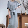 clotho Rennie品牌女裝連衣裙女中長款2025夏季新款韓版休閑純色圓領(lǐng)收腰顯瘦裙 灰色 M 曬單實(shí)拍圖