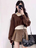 梓洛蘭ZiLuolan秋季套裝女2025新款女裝穿搭時尚顯瘦上衣配打底搭半身裙 咖色上衣+打底+格子半身裙 M 建議80-100斤 曬單實拍圖