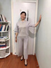 羅蒙（ROMON）媽媽夏裝母親節洋氣針織套裝上衣兩件套短袖冰絲t恤女中老年女裝 灰色 L （建議105-120斤） 曬單實(shí)拍圖