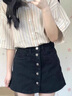 韓璐嬌（hanlujiao）連衣裙女裝2024夏季新款休閑時(shí)尚小個(gè)子穿搭顯瘦套裝牛仔裙子夏天 上衣+裙子 M 曬單實(shí)拍圖