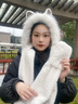 溪谷幽幽秋冬季2024新款帽子圍巾一體女冬天保暖毛絨手套三件套可愛連帽潮 阿貍-手套帽子圍巾一體-白色 曬單實(shí)拍圖