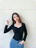 歌力諾帶胸墊德絨保暖內(nèi)衣女打底衫秋冬秋衣顯瘦上衣內(nèi)搭肌底衣低領(lǐng)外穿 黑色 L 曬單實(shí)拍圖