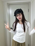 莫代爾長(cháng)袖t恤女圓領(lǐng)打底衫女修身正肩低領(lǐng)內搭百搭黑色上衣外穿 白色（棉） M【90-102斤】 曬單實(shí)拍圖