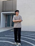 頂峰保羅美式潮牌條紋短袖t恤男夏季新款寬松大碼潮流休閑情侶上衣服半袖 卡其色 XL 推薦130-150斤 曬單實拍圖