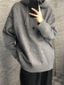 QGF灰色美式復古連帽針織衫男士秋冬季款加厚慵懶風(fēng)毛衣重磅衛衣外套 深灰色 XL [建議110-130斤] 曬單實(shí)拍圖