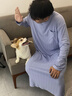 VeniMasee嬰兒棉男士睡裙寬松大碼一體式裸睡神器免穿內褲浴袍7A抗菌睡袍男 活力藍 3XL 【推薦體重180-220斤】 曬單實(shí)拍圖