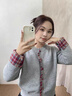 妃奧絨2025秋冬新款假兩件韓系圓領(lǐng)拼接格子毛衣女寬松休閑針織開(kāi)衫上衣 灰色 均碼 【90-135斤】 曬單實(shí)拍圖