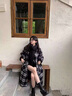 LISCNM04綠色外套女兩面穿復古小眾格子長(cháng)款秋冬森系大衣 黑色[送腰帶] M 曬單實(shí)拍圖