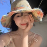 桂岐彩色編織草帽女夏季海邊度假遮陽(yáng)防曬帽透氣鏤空大帽檐顯臉小帽子 彩色編織草帽【米色 M】 曬單實(shí)拍圖