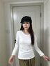 莫代爾長(cháng)袖t恤女圓領(lǐng)打底衫女修身正肩低領(lǐng)內搭百搭黑色上衣外穿 白色（棉） M【90-102斤】 曬單實(shí)拍圖