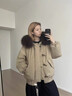 鏡莎美式復古大毛領(lǐng)連棉服女2025新款冬季羽棉襖絨服女牛角扣加厚外套 卡其色 均碼 可以備注碼數 曬單實(shí)拍圖