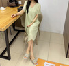 亦朵喬其紗真絲連衣裙桑蠶絲裙子女夏季女裝裙子 蒼葭 M 曬單實(shí)拍圖