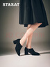 星期六（St&Sat）女鞋優(yōu)雅簡(jiǎn)約時(shí)尚增高深口單鞋 黑色（絨面） 35 曬單實(shí)拍圖