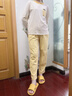 都市麗人女士睡衣女100%純棉長(cháng)袖長(cháng)褲秋季安心全棉家居服可外穿淺杏L 曬單實(shí)拍圖