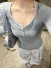 LDBE韓系辣妹純欲風(fēng)V領(lǐng)短款收腰緊身長(cháng)袖t恤女秋冬季內搭打底衫上衣潮 灰色 M 曬單實(shí)拍圖