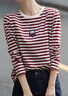 德瑪納【條紋自由派】春秋松弛感撞色長(cháng)袖t恤女可愛(ài)貼布繡藏肉女式t恤 曬單實(shí)拍圖