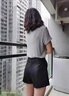 彩木夏高腰皮短褲女2024年新款秋冬季a字春顯瘦pu闊腿外穿黑色打底靴褲 黑色 M (160) 100-110斤 曬單實(shí)拍圖