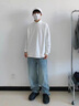 型男港美式純色長(cháng)袖打底衫男秋季潮牌半高領(lǐng)T恤ins百搭男女休閑上衣德絨 白色 3XL 曬單實(shí)拍圖