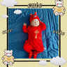 貝娜茜嬰兒帽子秋冬款新生兒滿(mǎn)月帽紅色寶寶過(guò)年胎帽嬰幼兒護耳春秋薄款 紅色-醒獅+襪子 0-3個(gè)月（36-41CM） 曬單實(shí)拍圖