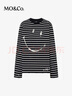 MO&Co.【SMILEY聯(lián)名】條紋T恤2025冬新品潑墨涂鴉印花高支棉MBE4TEE013 黑白條色 S /160 曬單實(shí)拍圖