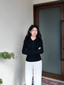 ONLY2025夏季新款簡(jiǎn)約撞色門(mén)襟拼接袖口正肩針織衫女|125324028 H1Z黑色 S 曬單實(shí)拍圖