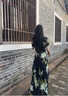 帝弗·潤馳2025新款輕奢質(zhì)感緞面印花連衣裙女春夏收腰洋氣短袖長(cháng)裙 黑綠色 M 曬單實(shí)拍圖