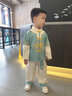 漢唐貝貝男童唐裝套裝秋季衣服中式復古寶寶秋裝棉麻漢服兒童儒雅國風(fēng)古裝 綠色 90cm 曬單實(shí)拍圖
