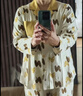 安之伴【巨柔軟】睡衣女春秋膚感棉長(cháng)袖套裝女士家居服外穿 乳黃色 L 曬單實(shí)拍圖