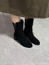 凱利 蕾莉（KELLY REILL）2024新款春夏季中筒靴女高跟加絨女鞋磨砂皮粗跟短靴中跟靴子舒適 跟高六厘米  黑色絨內(nèi)里 34 (220mm) 曬單實(shí)拍圖