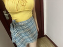 美式復古格子下擺系帶腰封裙擺男潮衛衣女褲掛飾屁簾遮臀裙子女生 藍色 均碼 曬單實(shí)拍圖