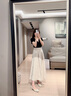 對白法式肌理提花A字半身裙女2025夏新款高級感亞麻垂感氣質(zhì)長裙 淺卡其 S 曬單實拍圖