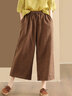 安婭詩(shī)休閑褲女夏季復古亞麻褲素色文藝系帶寬松直筒闊腿褲女顯瘦八分褲 咖啡色 均碼 曬單實(shí)拍圖