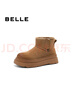 百麗（Belle）休閑舒適雪地靴女加絨保暖短靴B2163DD4 黃色 37 (235mm) 曬單實(shí)拍圖