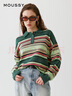moussy【新復古回潮】 男友風(fēng)復古條紋撞色針織T恤女028GA470-5040 037混合綠色 均碼 曬單實(shí)拍圖