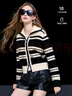 三彩【抗靜電針織】2025冬季新款短款拉鏈開(kāi)衫大翻領(lǐng)條紋針織衫M 黑白條紋 XL 170/92A 曬單實(shí)拍圖