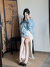 百田森 PETINSON羊皮瑪麗珍鞋女秋新中跟花朵水鉆扣淺口單鞋女 銀色/黑色 37 曬單實拍圖
