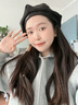 虔生緣黑色貝雷帽女2024春秋天新款大頭圍百搭顯臉小ins風畫家報童帽 黑色【秋冬毛呢款】 曬單實拍圖
