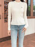Calvin KleinJeans秋冬女士簡(jiǎn)約ck刺繡休閑凈色內搭打底修身針織衫J224777 YBI-牛乳白 S 曬單實(shí)拍圖