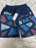 閃電潮牌（GENANX）五分褲男直筒松緊帶幾何格子印花夏季新款短褲 牛仔藍 M 曬單實(shí)拍圖