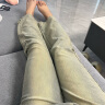 索菲堡 2023夏设计感小众直筒阔腿拖地裤子美式复古高腰微喇叭牛仔裤女 蓝色 XL 实拍图