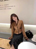 蘇雨薇法式復古減齡小香風(fēng)v領(lǐng)短款秋冬毛衣外套女穿搭小眾針織開(kāi)衫女裝 棕色【關(guān)注店鋪-送運費險】 S （80-95斤） 曬單實(shí)拍圖