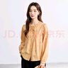 茵曼（INMAN）純棉法式荷葉領(lǐng)長(cháng)袖襯衫女2025秋季氣質(zhì)時(shí)尚復古休閑刺繡襯衣 芥黃色 M 曬單實(shí)拍圖
