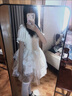 LPOX2025夏季公主甜美三層紗擺少女蓬蓬連衣裙女蝴蝶結(jié)可拆 米杏色 S (80-95斤) 曬單實(shí)拍圖