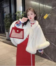 伊梵絡(luò )紅色新娘結婚包包女2024新款山茶花單肩斜挎包質(zhì)感珍珠手提包 紅色 曬單實(shí)拍圖